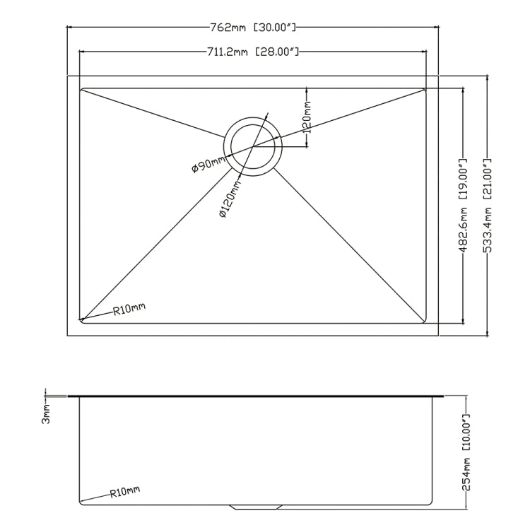 [US Warehouse] Stainless Steel Single Bowl Kitchen Sink, Size: 30 x 21 x 10 inch