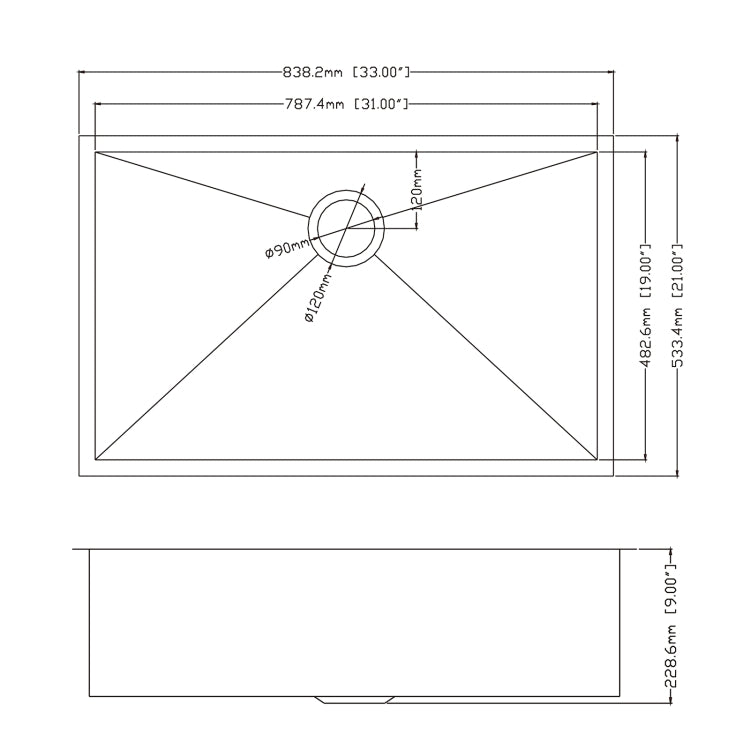 [US Warehouse] Stainless Steel Single Bowl Kitchen Sink, Size: 33 x 21 x 9 inch