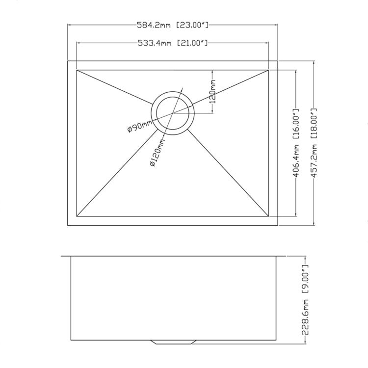 [US Warehouse] Stainless Steel Single Bowl Kitchen Sink, Size: 23 x 18 x 9 inch