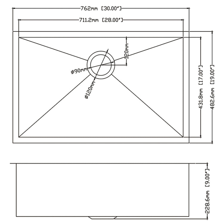 [US Warehouse] Stainless Steel Single Bowl Kitchen Sink, Size: 30 x 19 x 9 inch