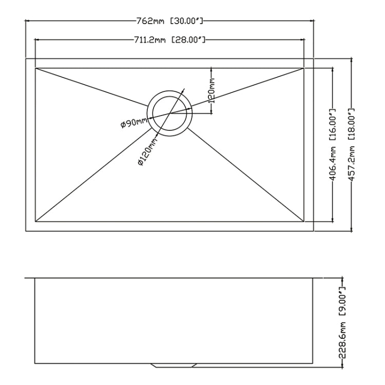 [US Warehouse] Stainless Steel Single Bowl Kitchen Sink, Size: 30 x 18 x 9 inch