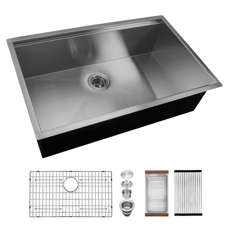 [US Warehouse] Stainless Steel Single Bowl Kitchen Sink with Colander, Size: 33 x 21 x 10 inch