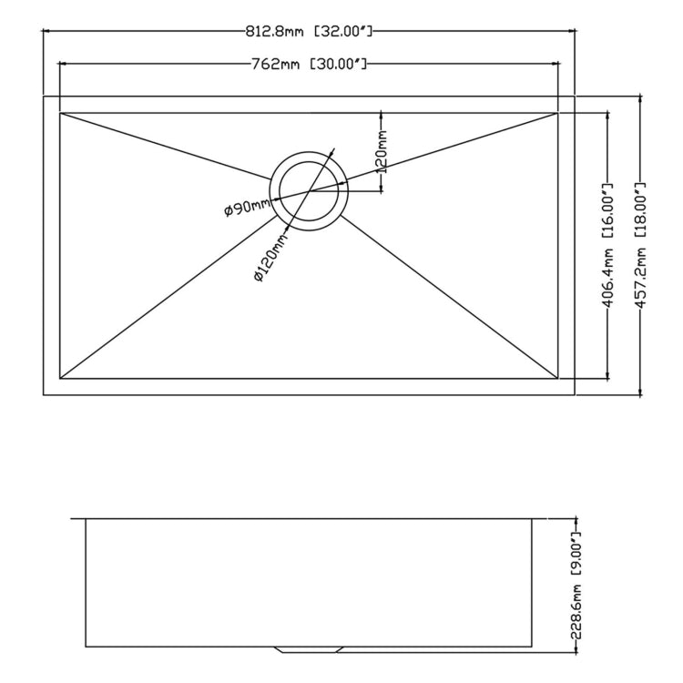 [US Warehouse] Stainless Steel Single Bowl Kitchen Sink, Size: 32 x 18 x 9 inch