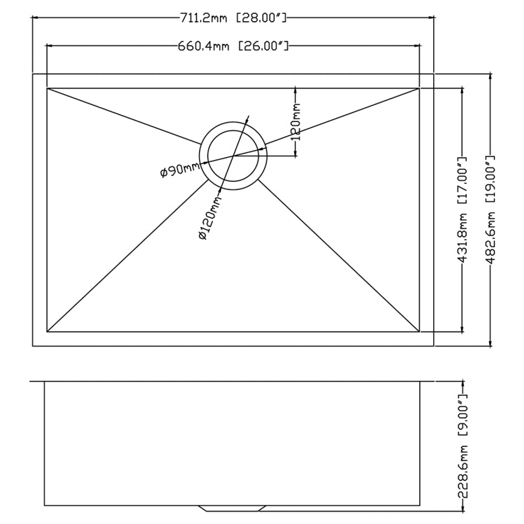 [US Warehouse] Stainless Steel Single Bowl Kitchen Sink, Size: 28 x 19 x 9 inch