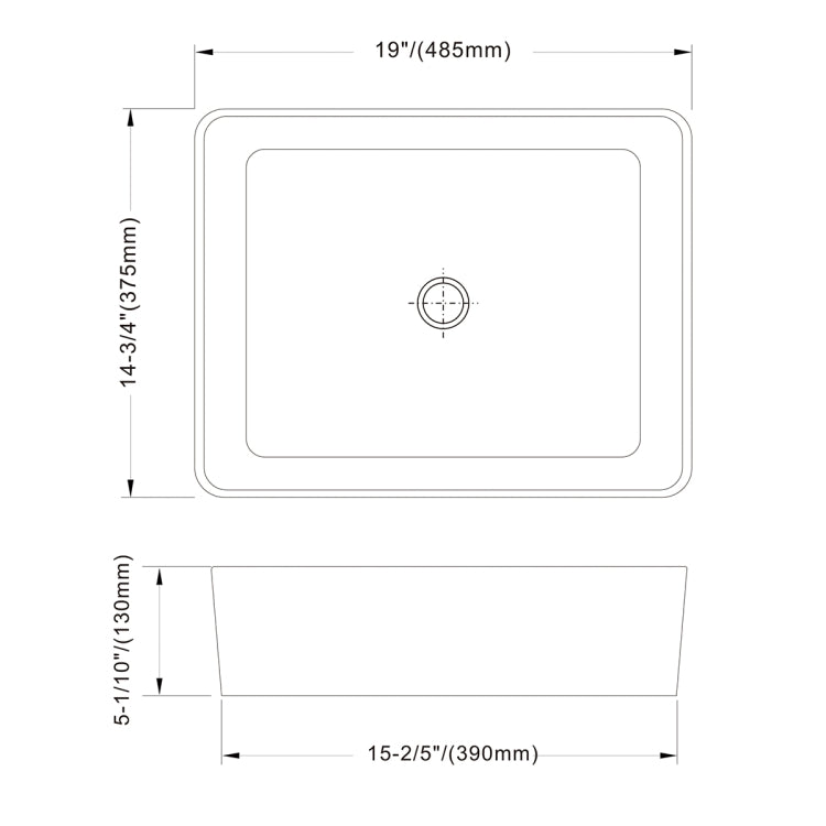 [US Warehouse] Ceramic Basin Single Bowl Hand Wash Bathroom Basin, Size: 19 x 15 x 6 inch