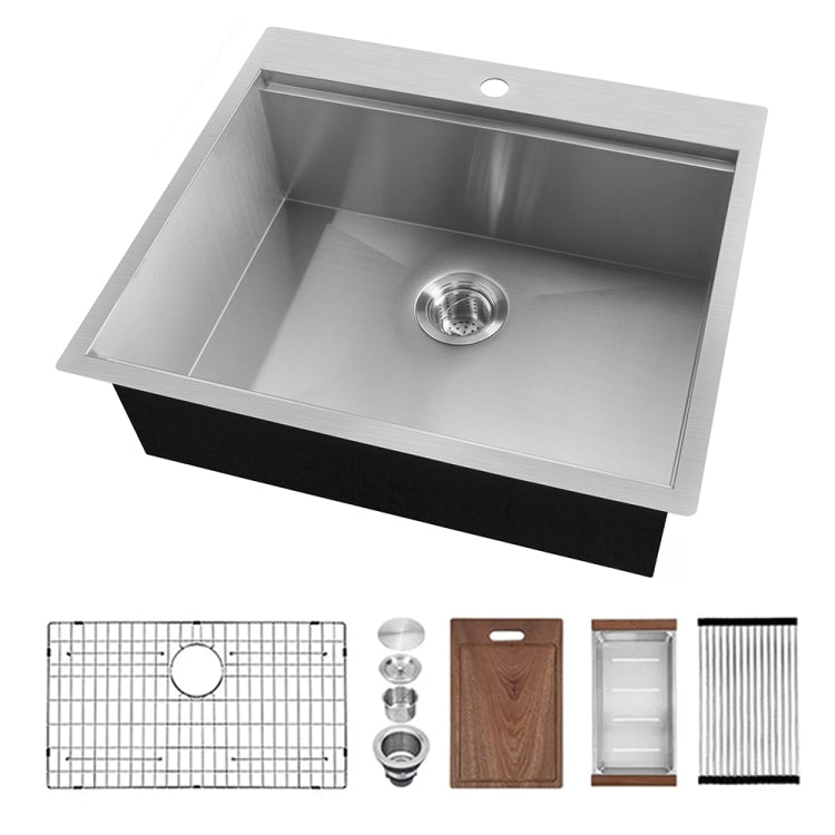 [US Warehouse] Stainless Steel Single Bowl Kitchen Sink with Chopping Board, Size: 25 x 22 x 9 inch