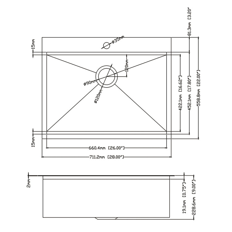 [US Warehouse] Stainless Steel Single Bowl Kitchen Sink with Chopping Board, Size: 28 x 22 x 9 inch