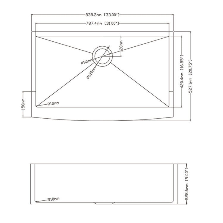 [US Warehouse] Stainless Steel Single Bowl Kitchen Sink, Size: 33 x 20.75 x 9 inch