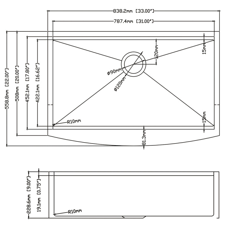 [US Warehouse] Stainless Steel Single Bowl Kitchen Sink with Chopping Board, Size: 33 x 22 x 9 inch