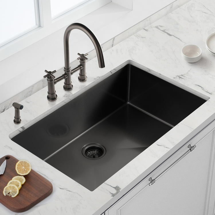 [US Warehouse] Stainless Steel Single Bowl Kitchen Sink, Size: 30 x 21 x 10 inch(Black)