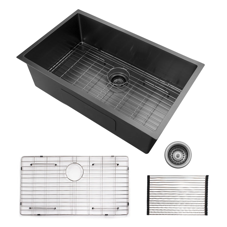 [US Warehouse] Stainless Steel Single Bowl Kitchen Sink, Size: 30 x 21 x 10 inch(Black)