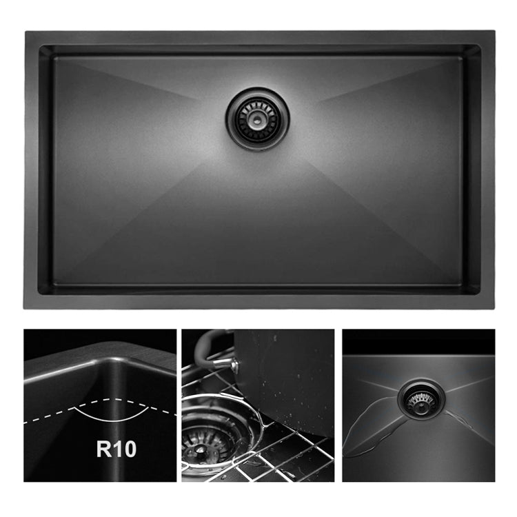 [US Warehouse] Stainless Steel Single Bowl Kitchen Sink, Size: 30 x 21 x 10 inch(Black)