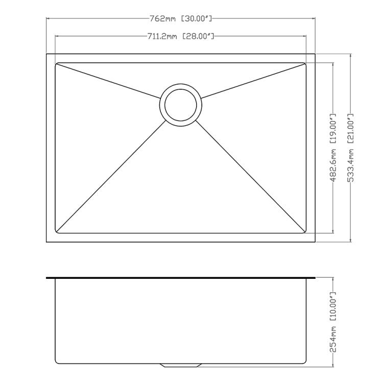 [US Warehouse] Stainless Steel Single Bowl Kitchen Sink, Size: 30 x 21 x 10 inch(Black)