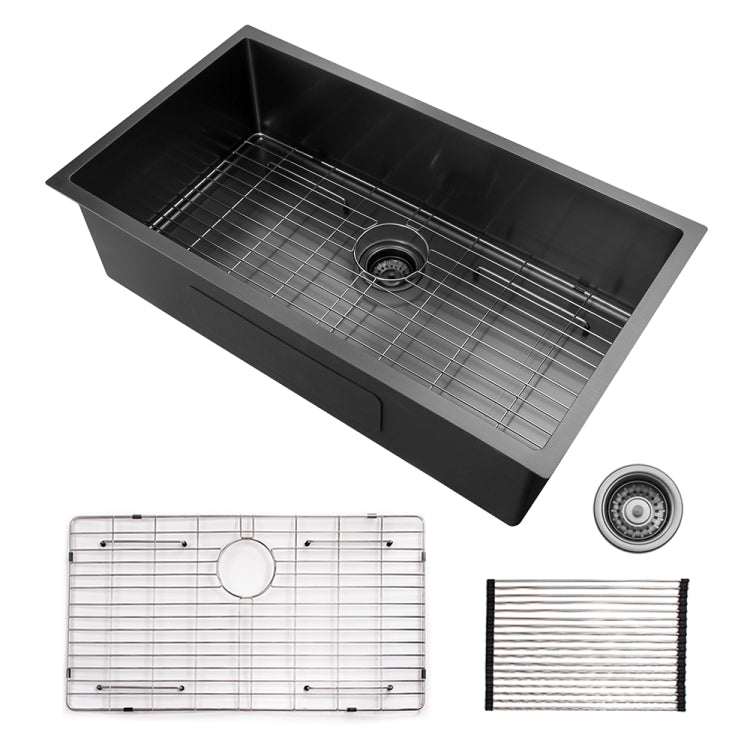 [US Warehouse] Stainless Steel Single Bowl Kitchen Sink, Size: 32 x 19 x 10 inch(Black)