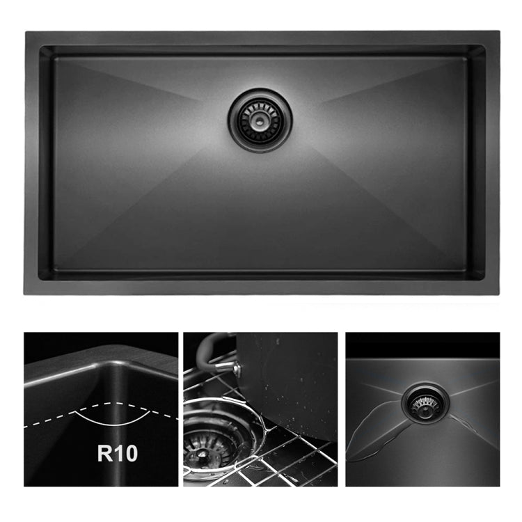 [US Warehouse] Stainless Steel Single Bowl Kitchen Sink, Size: 32 x 19 x 10 inch(Black)