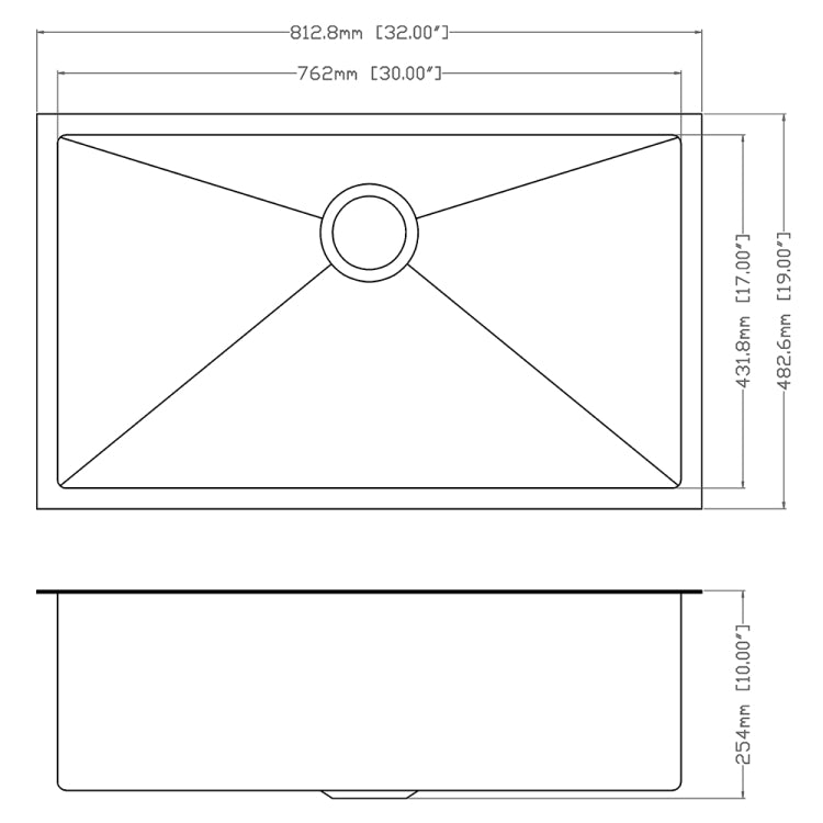 [US Warehouse] Stainless Steel Single Bowl Kitchen Sink, Size: 32 x 19 x 10 inch(Black)