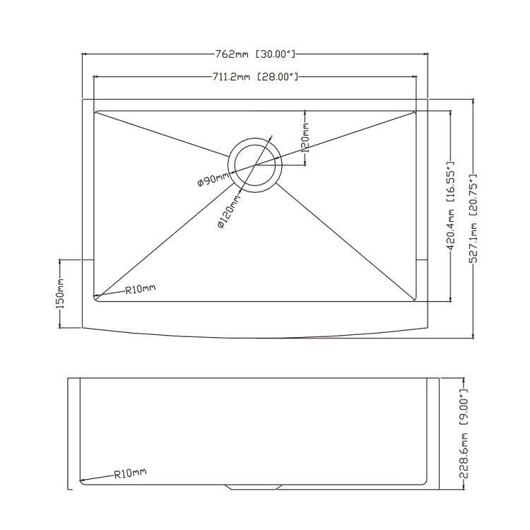 [US Warehouse] Stainless Steel Single Bowl Kitchen Sink, Size: 30 x 20.75 x 9 inch