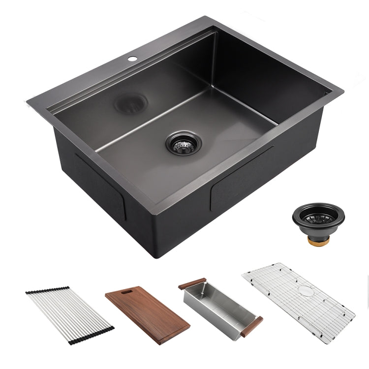 [US Warehouse] Stainless Steel Single Bowl Kitchen Sink with Chopping Board, Size: 27 x 22 x 10 inch(Black)