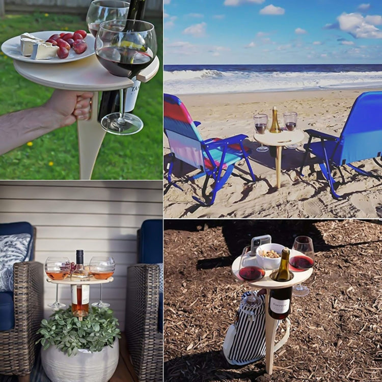 Outdoor Portable Wooden Wine Rack Detachable Wine Table with Ground Nail