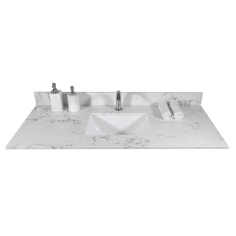 [US Warehouse] Engineered Stone Marble Color Bathroom Vanity Surface with Rectangle Undermount Ceramic Sink & Single Faucet Hole & Back Splash, Size: 43 x 22 inch