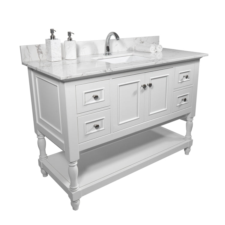 [US Warehouse] Engineered Stone Marble Color Bathroom Vanity Surface with Rectangle Undermount Ceramic Sink & Single Faucet Hole & Back Splash, Size: 43 x 22 inch