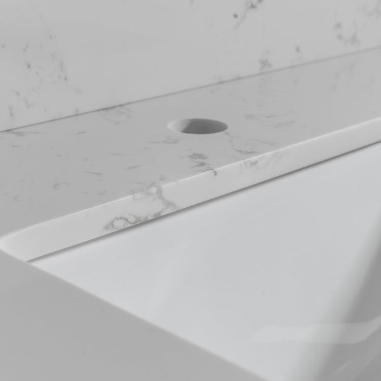 [US Warehouse] Engineered Stone Marble Color Bathroom Vanity Surface with Rectangle Undermount Ceramic Sink & Single Faucet Hole & Back Splash, Size: 43 x 22 inch