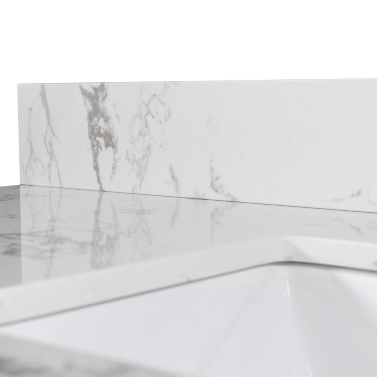 [US Warehouse] Engineered Stone Marble Color Bathroom Vanity Surface with Rectangle Undermount Ceramic Sink & Single Faucet Hole & Back Splash, Size: 43 x 22 inch