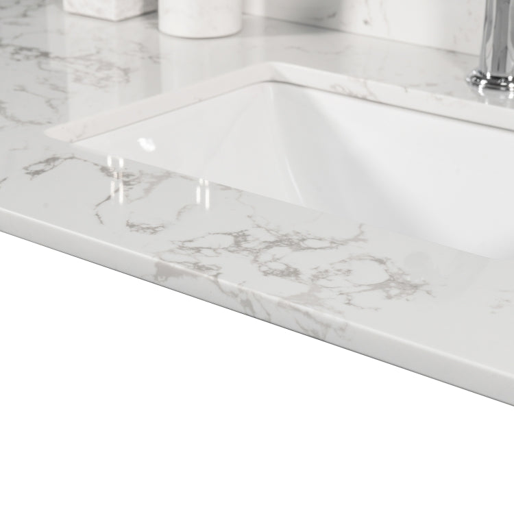 [US Warehouse] Engineered Stone Marble Color Bathroom Vanity Surface with Rectangle Undermount Ceramic Sink & Single Faucet Hole & Back Splash, Size: 43 x 22 inch