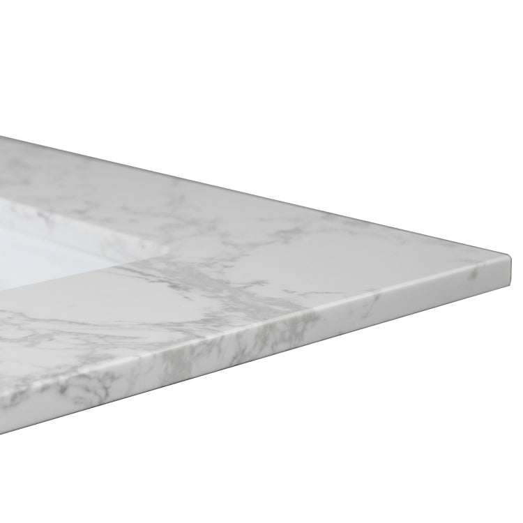 [US Warehouse] Engineered Stone Marble Color Bathroom Vanity with Double Rectangle Undermount Ceramic Sink & Single Faucet Hole & Back Splash, Size: 61 x 22 inch