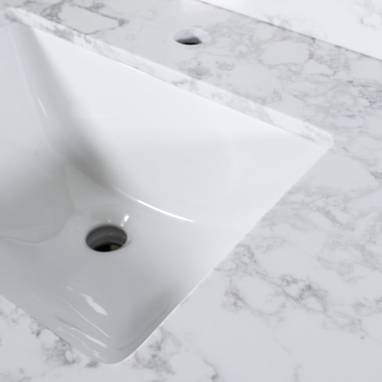 [US Warehouse] Engineered Stone Marble Color Bathroom Vanity with Double Rectangle Undermount Ceramic Sink & Single Faucet Hole & Back Splash, Size: 61 x 22 inch