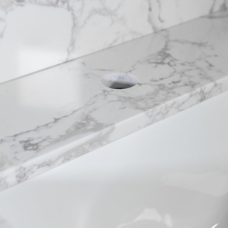 [US Warehouse] Engineered Stone Marble Color Bathroom Vanity with Double Rectangle Undermount Ceramic Sink & Single Faucet Hole & Back Splash, Size: 61 x 22 inch