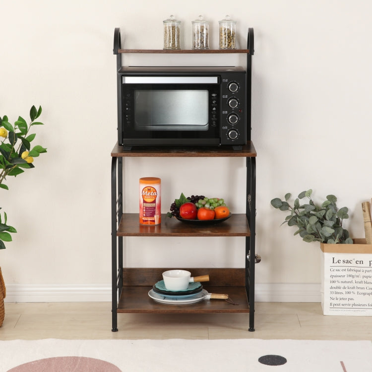 [US Warehouse] Multi-function Kitchen Microwave Ovens Storage Shelf with 8 Hooks