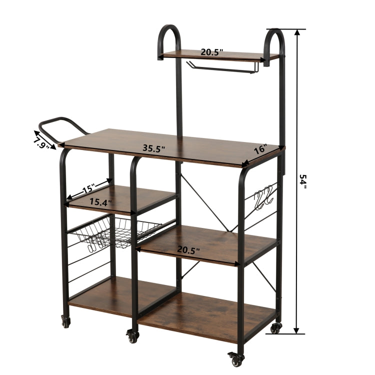 [US Warehouse] Multi-function Kitchen Microwave Ovens Storage Shelf Rack Dining Cart Trolley with 4 Hooks & 6 Pulleys