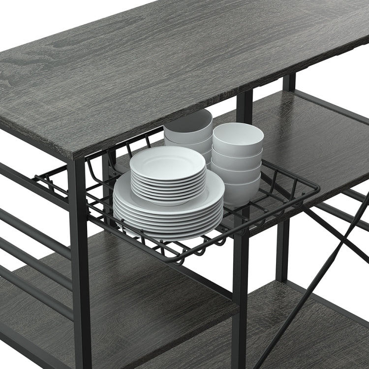 [US Warehouse] Kitchen Shelf Microwave Oven Rack with 6 Hooks and 4 Removable Stop Wheels, Size: 35.43 x 33.27 x 14.96 inch