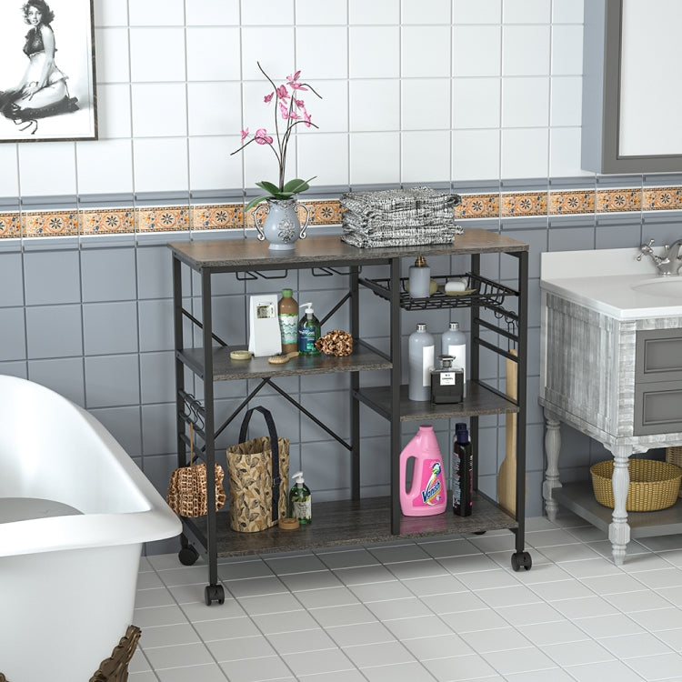 [US Warehouse] Kitchen Shelf Microwave Oven Rack with 6 Hooks and 4 Removable Stop Wheels, Size: 35.43 x 33.27 x 14.96 inch