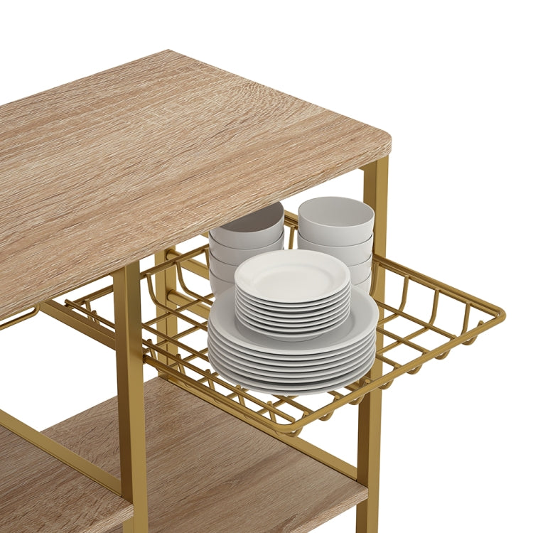 [US Warehouse] Kitchen Shelf Microwave Oven Rack with 6 Hooks and 4 Removable Stop Wheels, Size: 35.43 x 33.27 x 14.96 inch