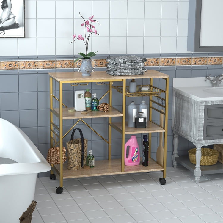 [US Warehouse] Kitchen Shelf Microwave Oven Rack with 6 Hooks and 4 Removable Stop Wheels, Size: 35.43 x 33.27 x 14.96 inch