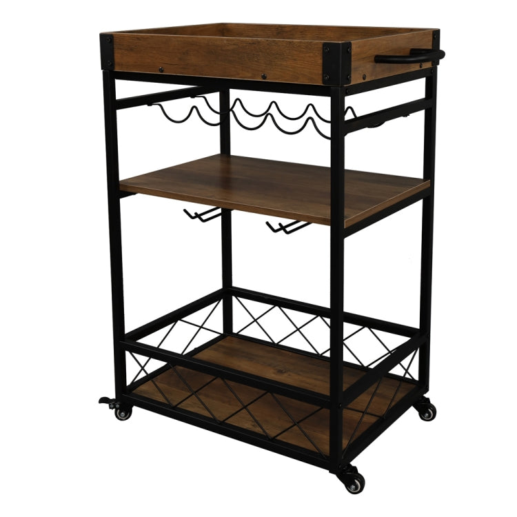 [US Warehouse] Portable Kitchen Three-tier Storage Rack Serving Trolley with Wheels