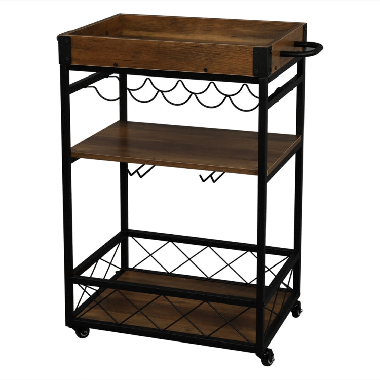 [US Warehouse] Portable Kitchen Three-tier Storage Rack Serving Trolley with Wheels