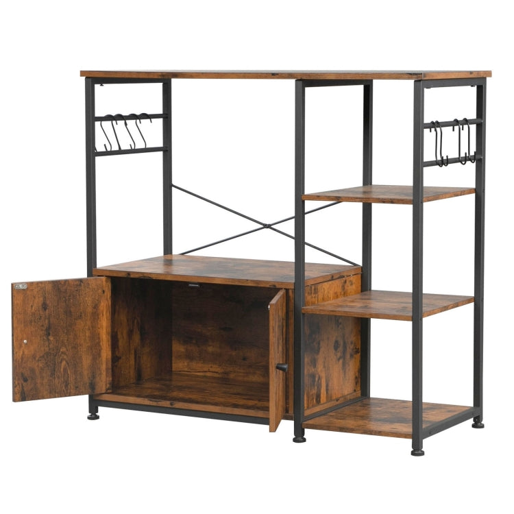 [US Warehouse] 4-Layer Particleboard Industrial Wind Wrought Iron Kitchen Shelf with Side Cabinets, Size: 90x40x85cm