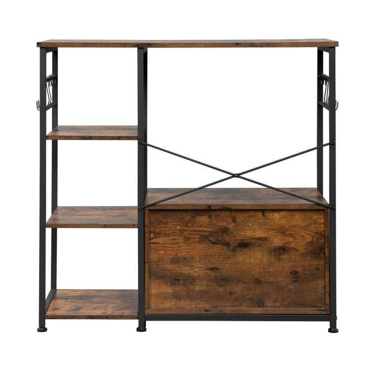 [US Warehouse] 4-Layer Particleboard Industrial Wind Wrought Iron Kitchen Shelf with Side Cabinets, Size: 90x40x85cm