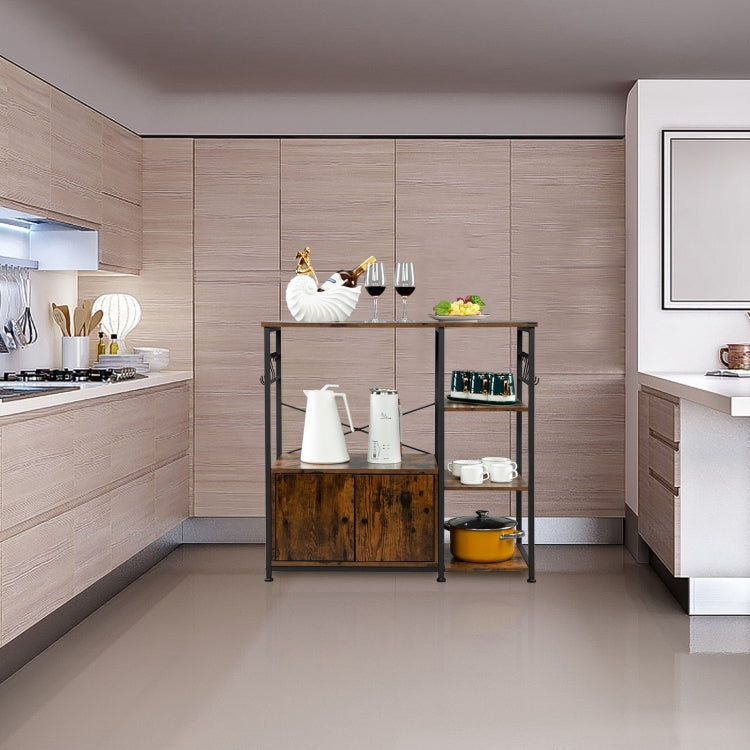 [US Warehouse] 4-Layer Particleboard Industrial Wind Wrought Iron Kitchen Shelf with Side Cabinets, Size: 90x40x85cm