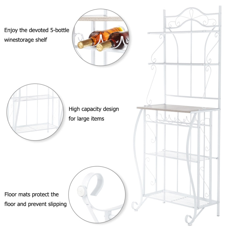 [US Warehouse] 5-Layer MDF Board Iron Kitchen Shelves with Wine Rack, Size: 63.5x39.37x73.99cm