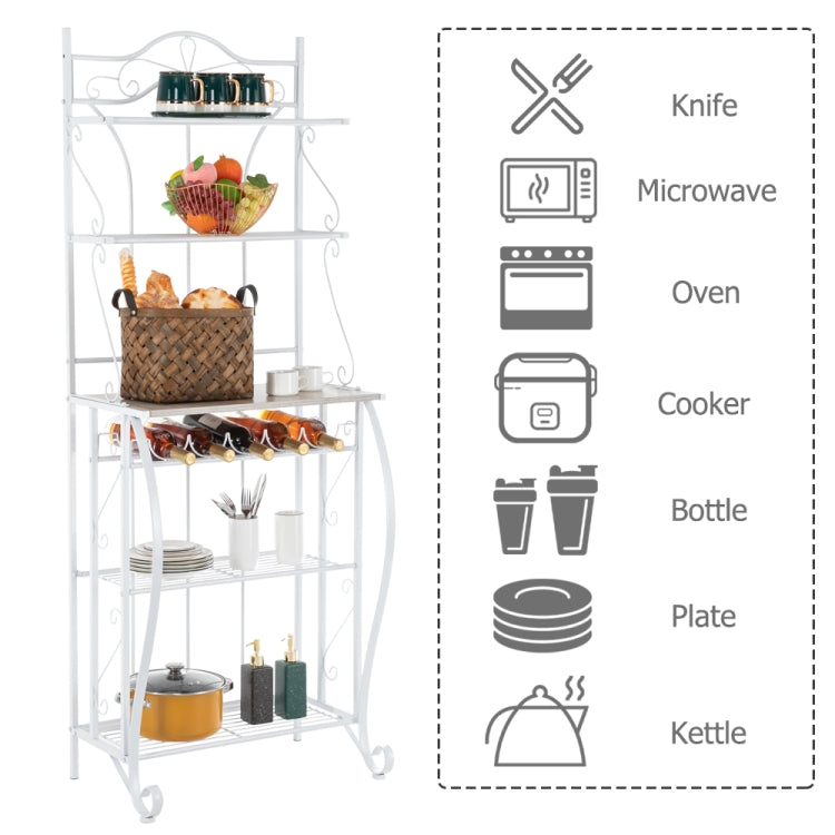 [US Warehouse] 5-Layer MDF Board Iron Kitchen Shelves with Wine Rack, Size: 63.5x39.37x73.99cm