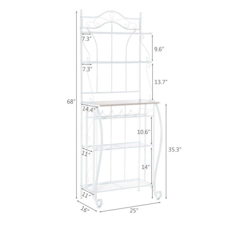 [US Warehouse] 5-Layer MDF Board Iron Kitchen Shelves with Wine Rack, Size: 63.5x39.37x73.99cm