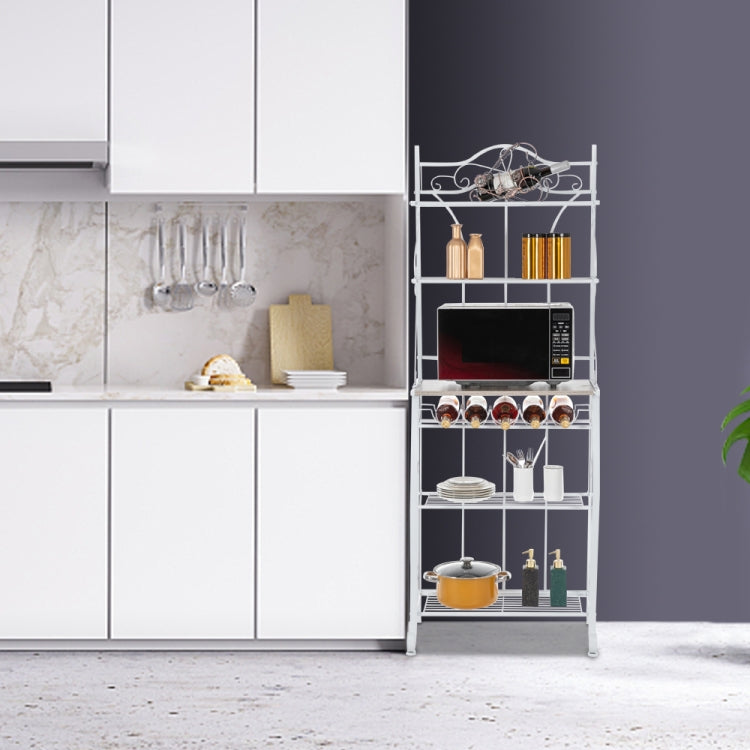 [US Warehouse] 5-Layer MDF Board Iron Kitchen Shelves with Wine Rack, Size: 63.5x39.37x73.99cm