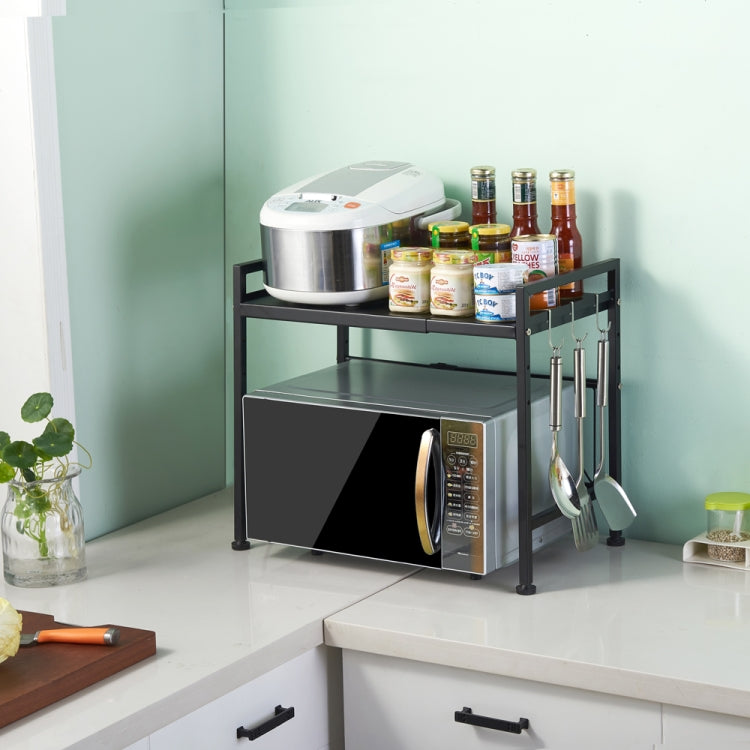 [US Warehouse] 2-Tier Kitchen Counter Shelf Microwave Oven Rack (Black)