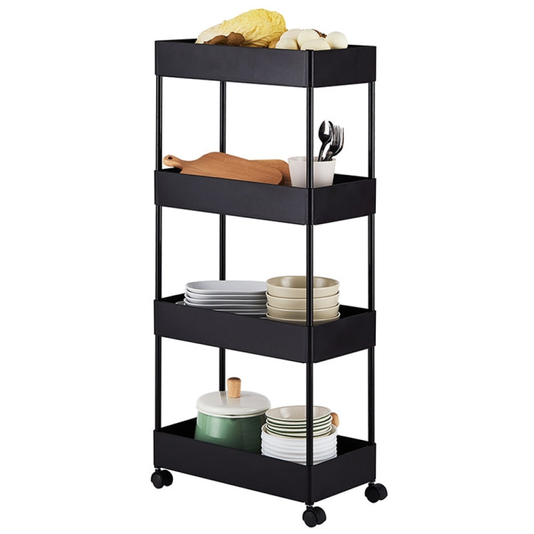 [US Warehouse] 4-Tier Kitchen Bathroom Counter Shelf Rolling Storage Cart (Black)