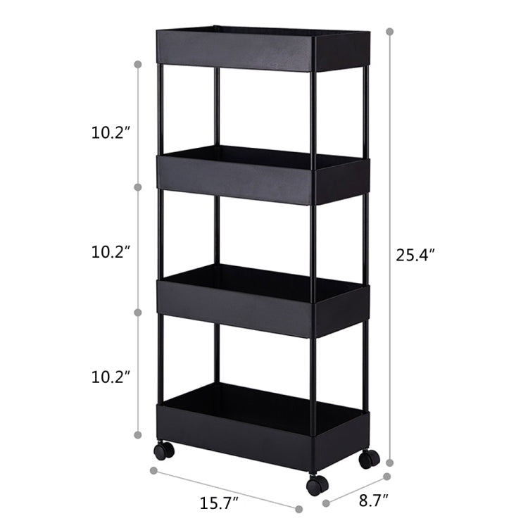[US Warehouse] 4-Tier Kitchen Bathroom Counter Shelf Rolling Storage Cart (Black)
