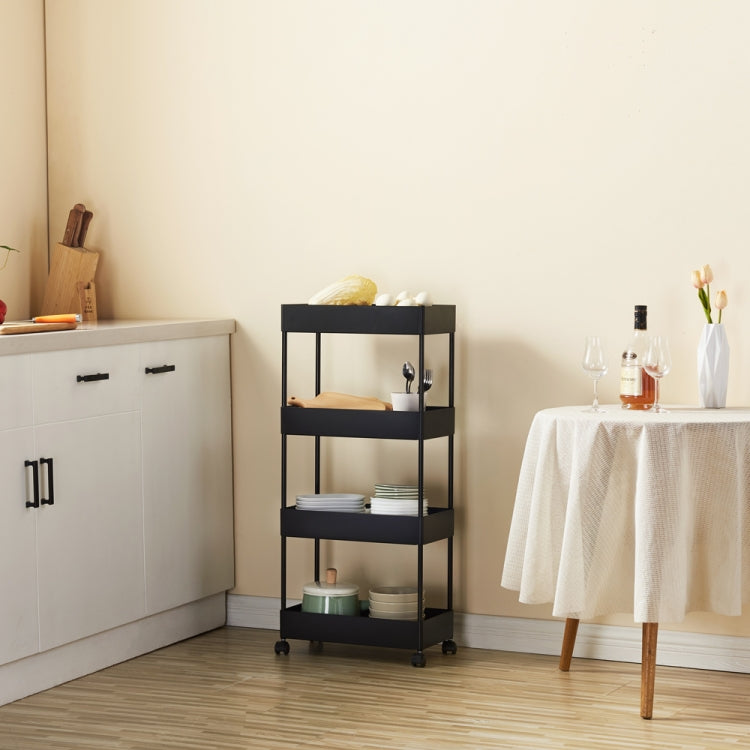 [US Warehouse] 4-Tier Kitchen Bathroom Counter Shelf Rolling Storage Cart (Black)